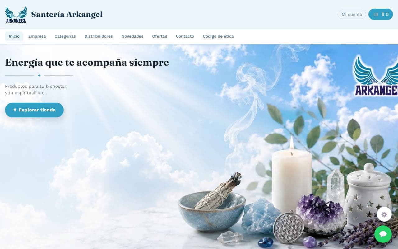 Captura del sitio de Santería Arkangel